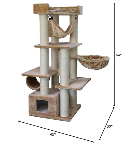 Heavy Duty Deluxe Cat Tree For Large Cats With Hammock, Condo And Big Basket