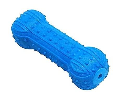 Pups&Pets Flex Squeak Dog Chew Bone Toy, Rubber Bone Squeak Chew Toy for Chewing, Floating & Suitable for Pool Use for Dogs (Blu