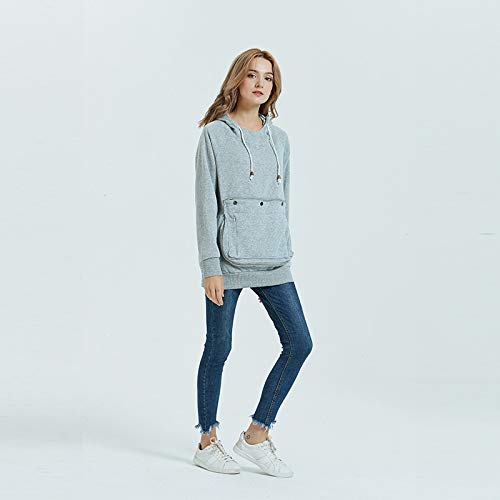 Kei Tomlison Pet Pouch Hoodie Long Sleeve Fleece Kitten Puppy Holder Carrier Sweatshirt For Women (Light Grey, Small)