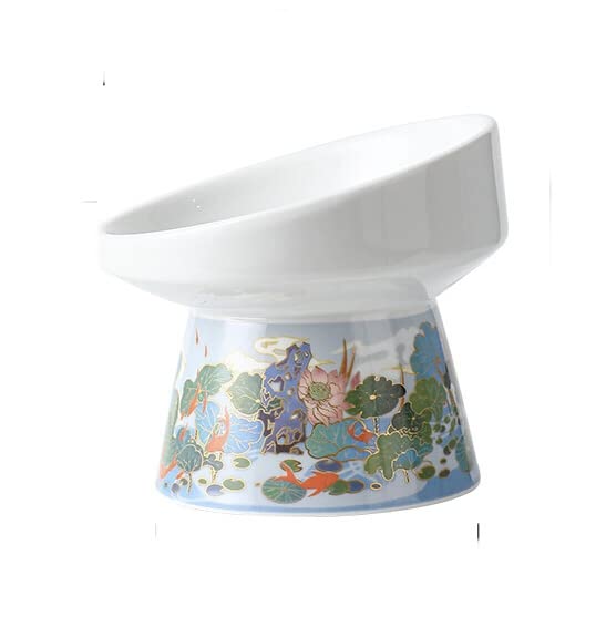 Kutkut Ceramic Cat Food Bowl Elevated Bowl Protect Pets Spines And Neck | Anti Vomiting Porcelain Stress Free Tilted Bowl For C