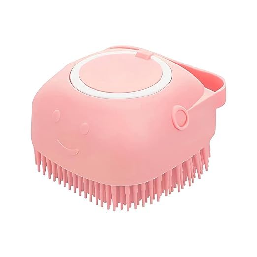 Kittupet Dog & Cat Grooming Soft Bath Brush, Pets Brush, Body Scrubber Shampoo Dispenser, Grooming Soothing Bath Brush (Pink)