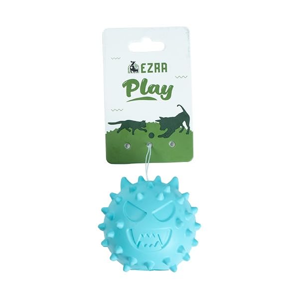 Ezra Play Refillable Devil Emoji Ball Dog Toy  Blue, Durable NonToxic Rubber Chew Ball | Interactive Fetch, Bounce & Dental He
