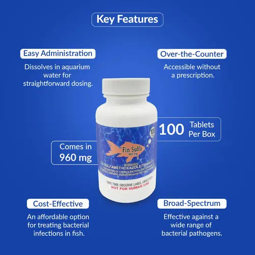 Fish Sulfa 960mg Tablets for Aquarium Fish – 100 Count – Water Care Support