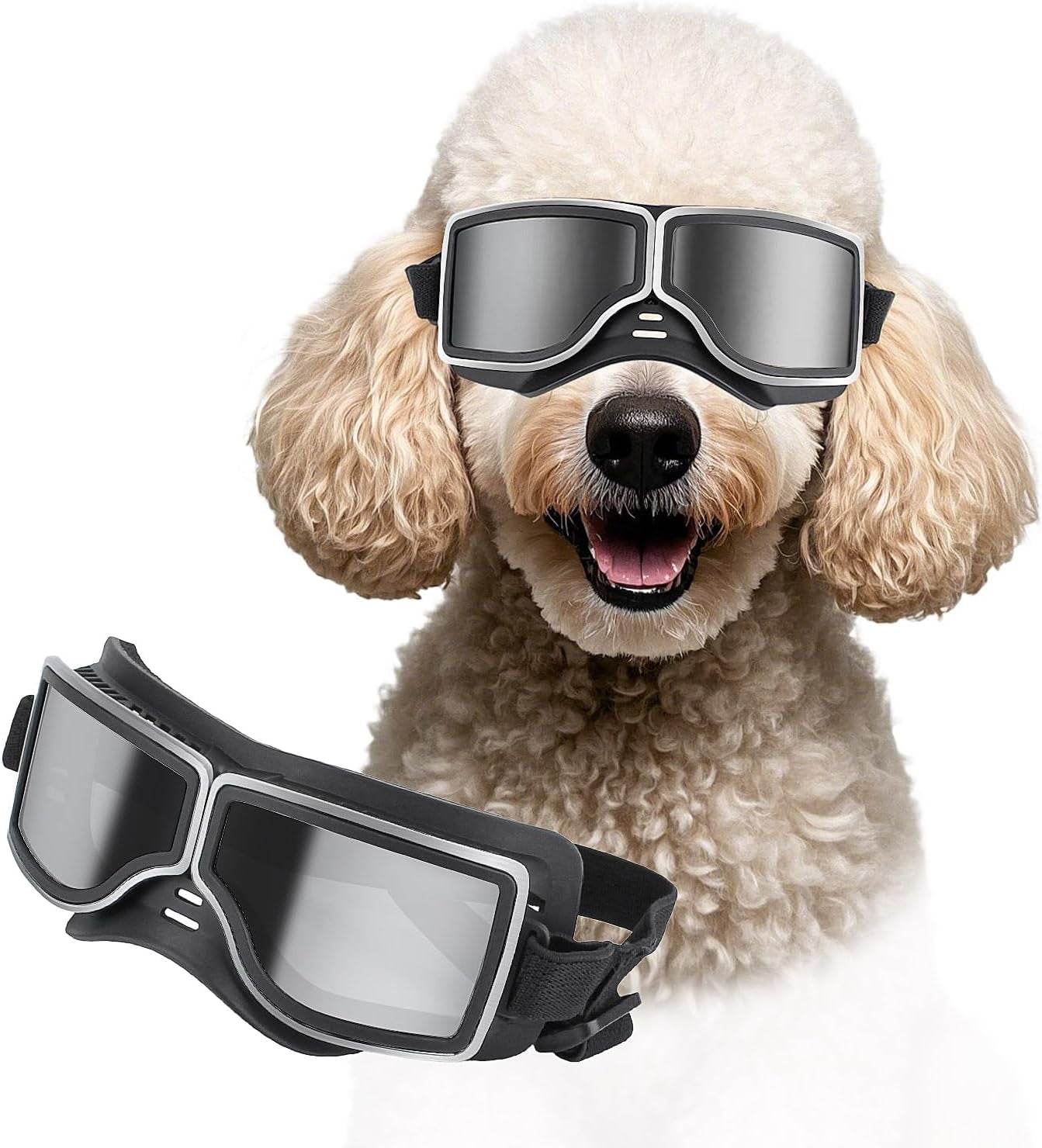 PETLESO Dog Goggles Large Breed, Large Dog Sunglasses Eye Protection for Dogs Windproof Goggles for Medium Large Dog Riding Biking Driving, Black