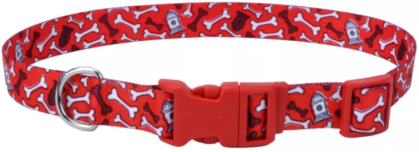Coastal Pet Styles Adjustable Dog Collar Red Bones