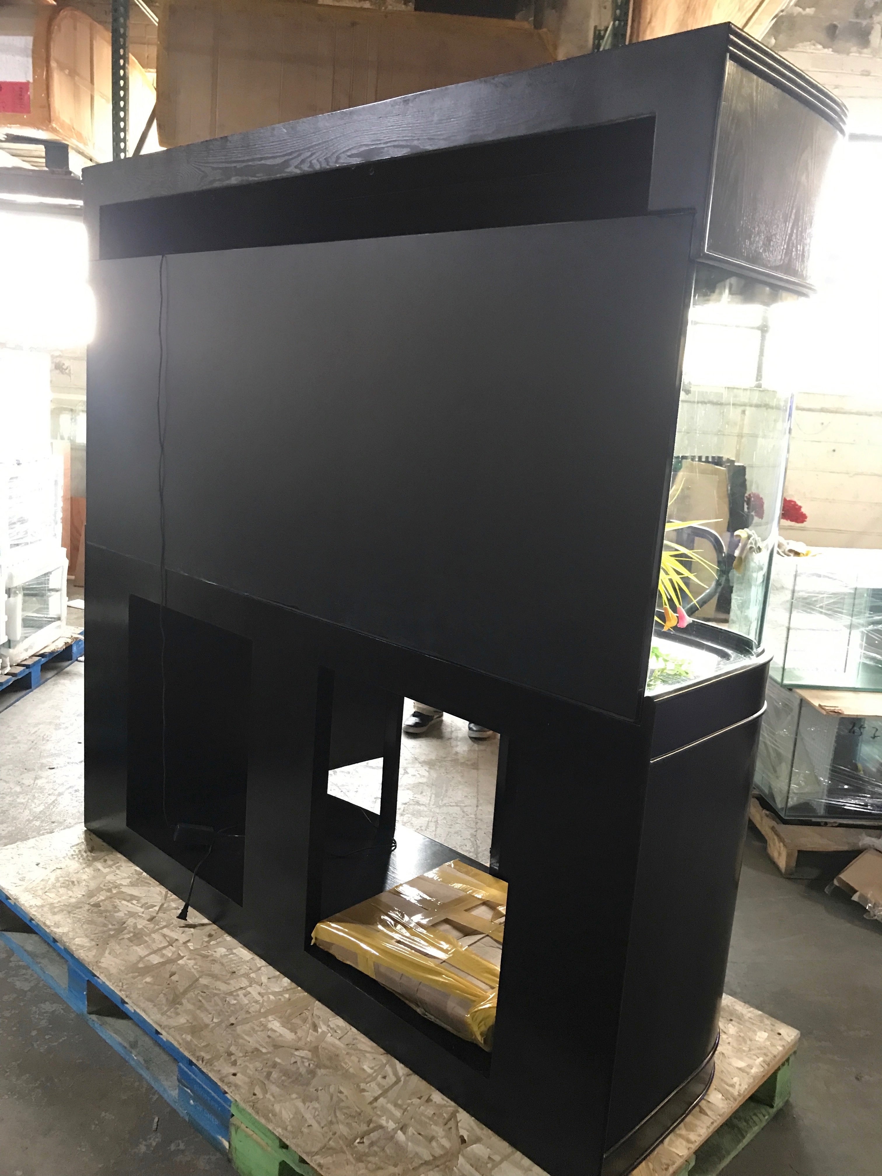 SLEEK 215 Gallon Seamless Glass Bowfront Reef-Ready Aquarium in Black Real Wood Furniture