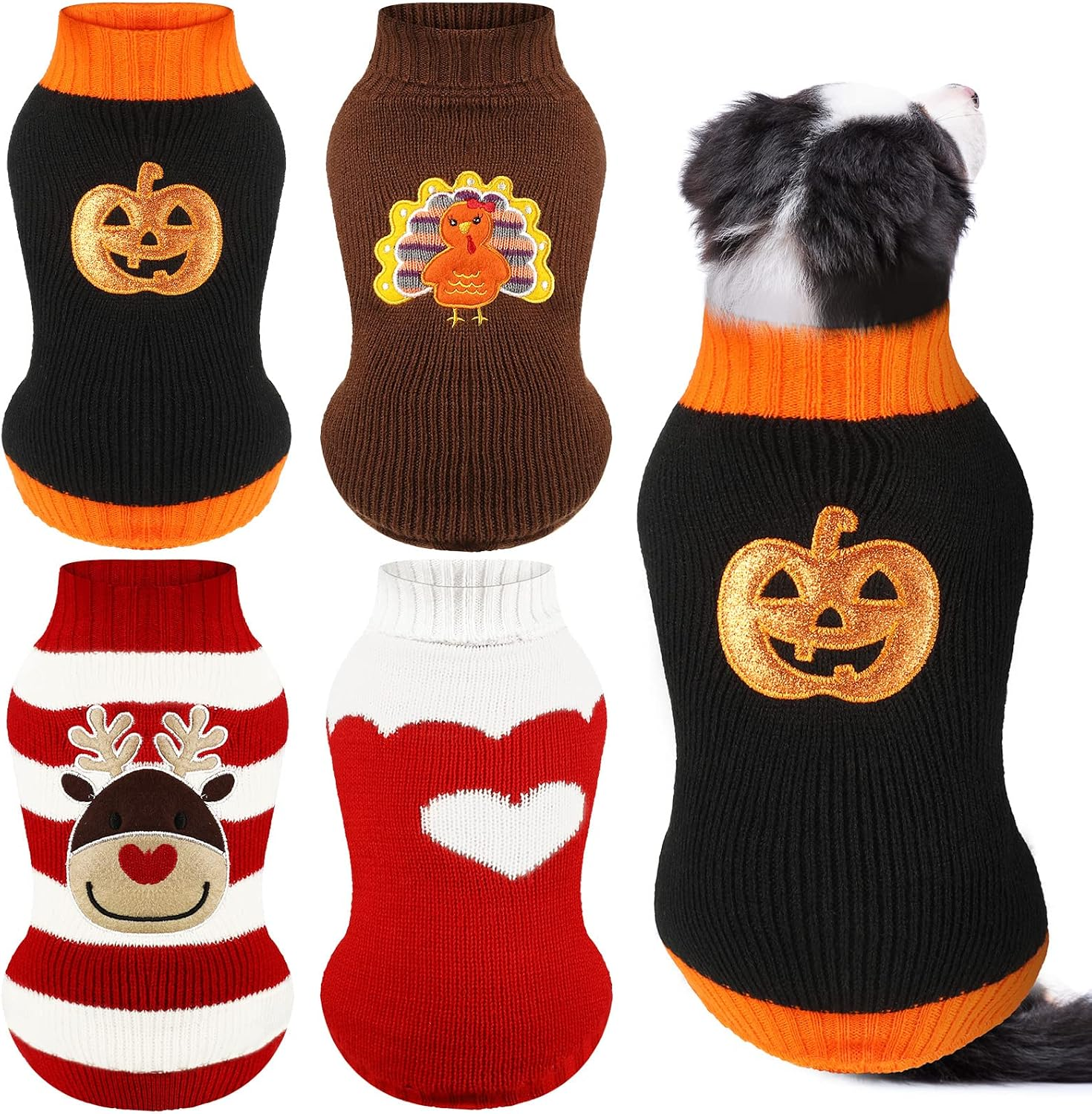 4-Pack Christmas Dog Sweaters – Festive Knit Pet Apparel, S–XL