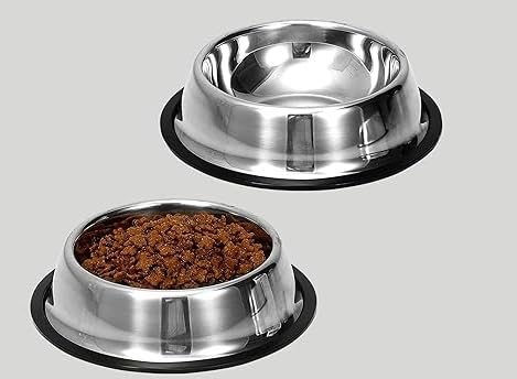 Meenamart Stainless Steel Dog And Cat Feeding Bowl Round Steel Pet Bowl Cream. (Size750Ml)