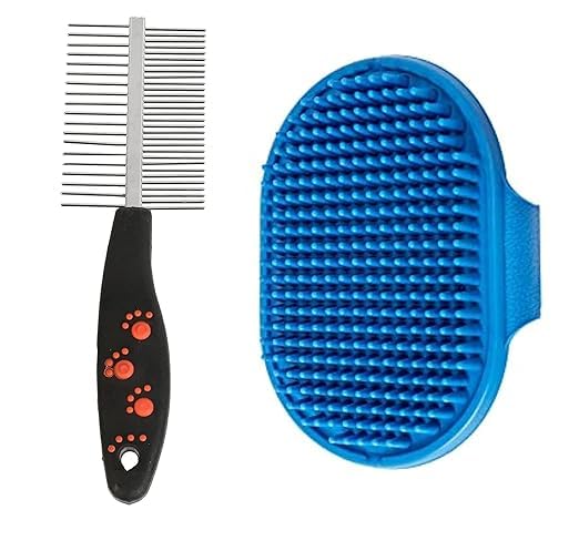 KsPups Dog Grooming Kit 2 in 1 Pets Massage Brush, Hairs Straightening Double Side Comb Set Ideal for Grooming Long & Short Hair