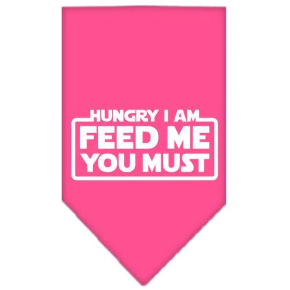 Pet and Dog Bandana Screen Printed, "Hungry I Am, Feed Me You Must" Light Pink Small