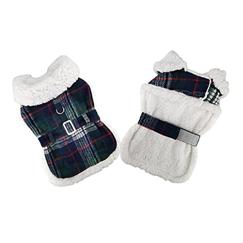 Sherpa-Lined Dog Harness Coat (Large, Brown & White Plaid)