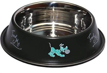 D&C Paws Round Stainless Steel Pet Bowl (900 Ml Black) Diameter 25Cm (Pack Of One) Round Stainless Steel Pet Bowl