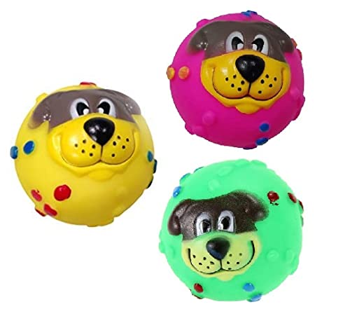 D&C Paws Natural Rubber Vinyl Cute Colorful Face Ball Squeaky Toy Ideal For Playing And Training Puppy And Dog  Multicolor (Set
