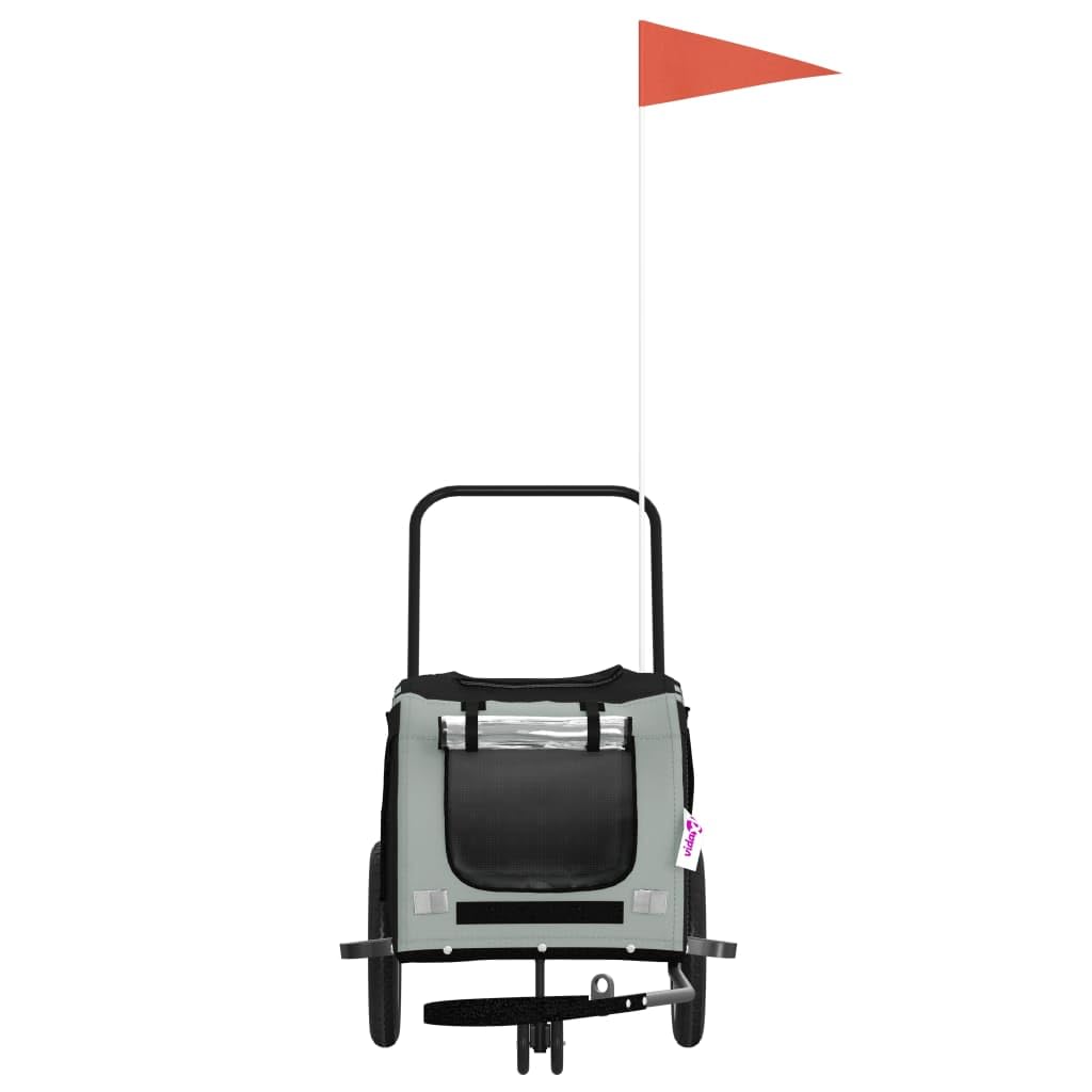 vidaXL Pet Bike Trailer - Gray/Black - Oxford Fabric/Iron - 48" x 20.5" x 20.9" Cabin - Small Pets/Dogs - Smooth Ride Reflectors & Flag