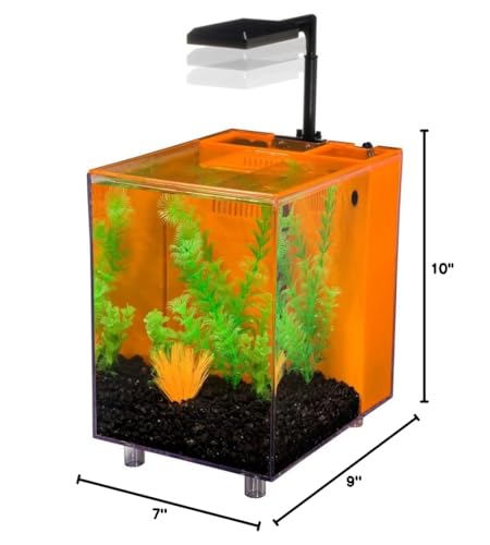 Penn-Plax Water-World Prism Nano Aquarium Kit – Includes Integrated Filter, 2 Filter Media Cartridges, Telescoping Led Light, And Tinted Cover – 2 Gallons – Black
