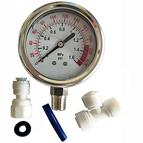 Malida Stainless Water Pressure Test Gauge, Water Pressure Detector For Aquarium Meter 0-1.6Mpa 0-220Psi Reverse Osmosis System Pump With 1/4.
