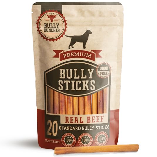 Bully Bunches Premium 6 Inch Standard Odor-Free Bully Sticks for Small to Medium Dogs & Puppies - Long Lasting Chews for Oral Ca