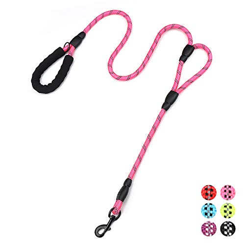 Rope Dog Leash 6Ft Long,Traffic Padded Two Handle,Heavy Duty,Reflective Double Handles Lead For Control Safety Training,Leashes For Large Dogs Or Medium Dogs,Dual Handles Leads(Pink)