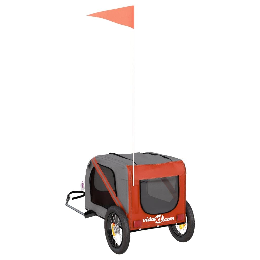 vidaXL Pet Bike Trailer for Small Dogs - Oxford Fabric/Iron Frame, Sturdy Cycle Pet Carrier with Cover, Airy Windows, Easy Entry, Reflectors - Orange/Gray, 48.8x20.9x20.9 Inches