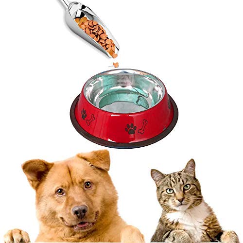 Sage Square Heavy Quality, Round Shape, Anti Skid, Stainless Steel Food/Drink Bowl For Dog/Cat/Other Pets (Large Size) (Red)