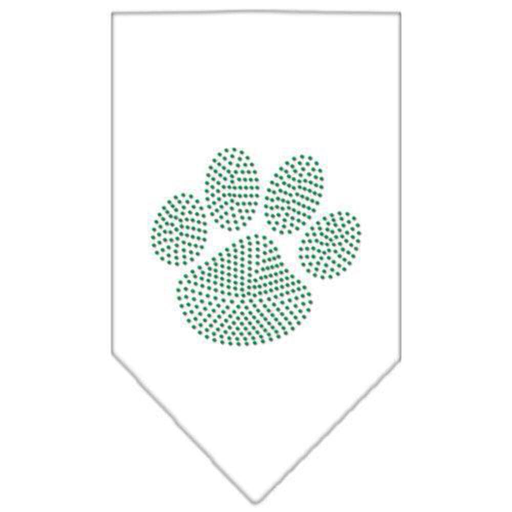 Pet and Dog Bandana Rhinestone, Paw Green White Large