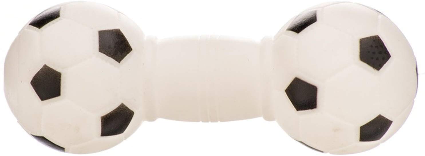 Psk Natural Rubber Football Printed Dumbbell Squeaky Fun Toy For Puppy