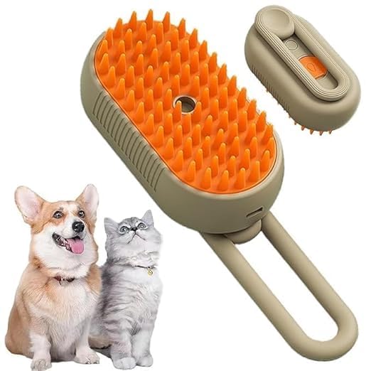 RedRubby 3 In 1 Electric Pet Steam Brush Touch Spray Hair Removal Handle Cat With Silicone Massage Comb For Shedding Multifunct