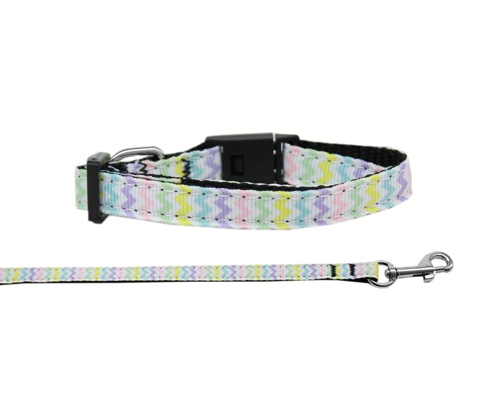 Pet Dog & Cat Nylon Collar or Leash, "Spring Chevron" 5/8" w x 6 ft. leash