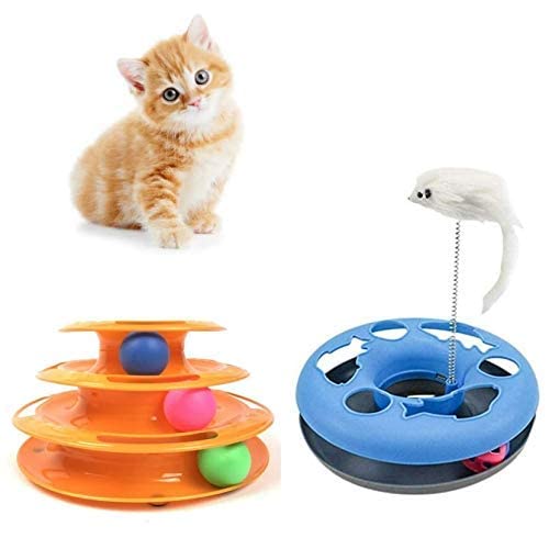 Woofy Interactive Toy With Colorful Balls For Cat/Kitten | 3Layer Tower Toy | Catch The Motion Mice Toy  Pack Of 2