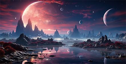 Dtekoj 48X18IN Cosmic Spaceterrarium Background, Cool Parallel Space Themed Aquarium Reptile Habitat Background, Red Moon Aquari