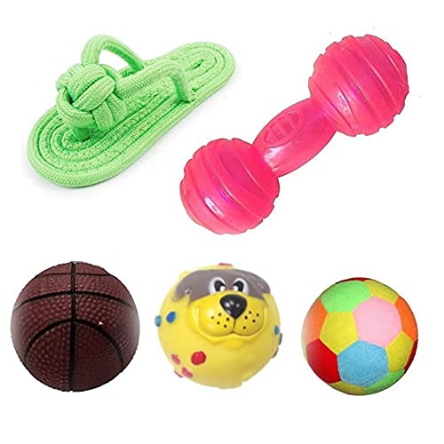 Psk Pet Mart Squeaky, Chew Teether Toys For Dog/Puppy  Squeaky Basketball + Rope Slipper + Squeaky Puppy Face Ball + Rattle Bal