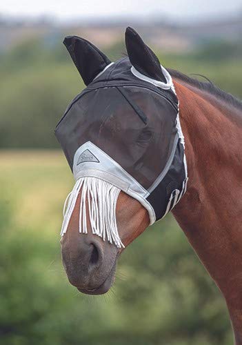 FINE MESH FLY MASK with NOSE FRINGE (Pony, Black)