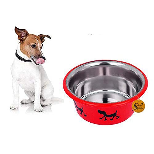 Sage Square Heavy Quality With Anti Skid Ring Round Shape, Stainless Steel Food / Drink Bowl For Dog / Cat / Other Pets (900Ml, 