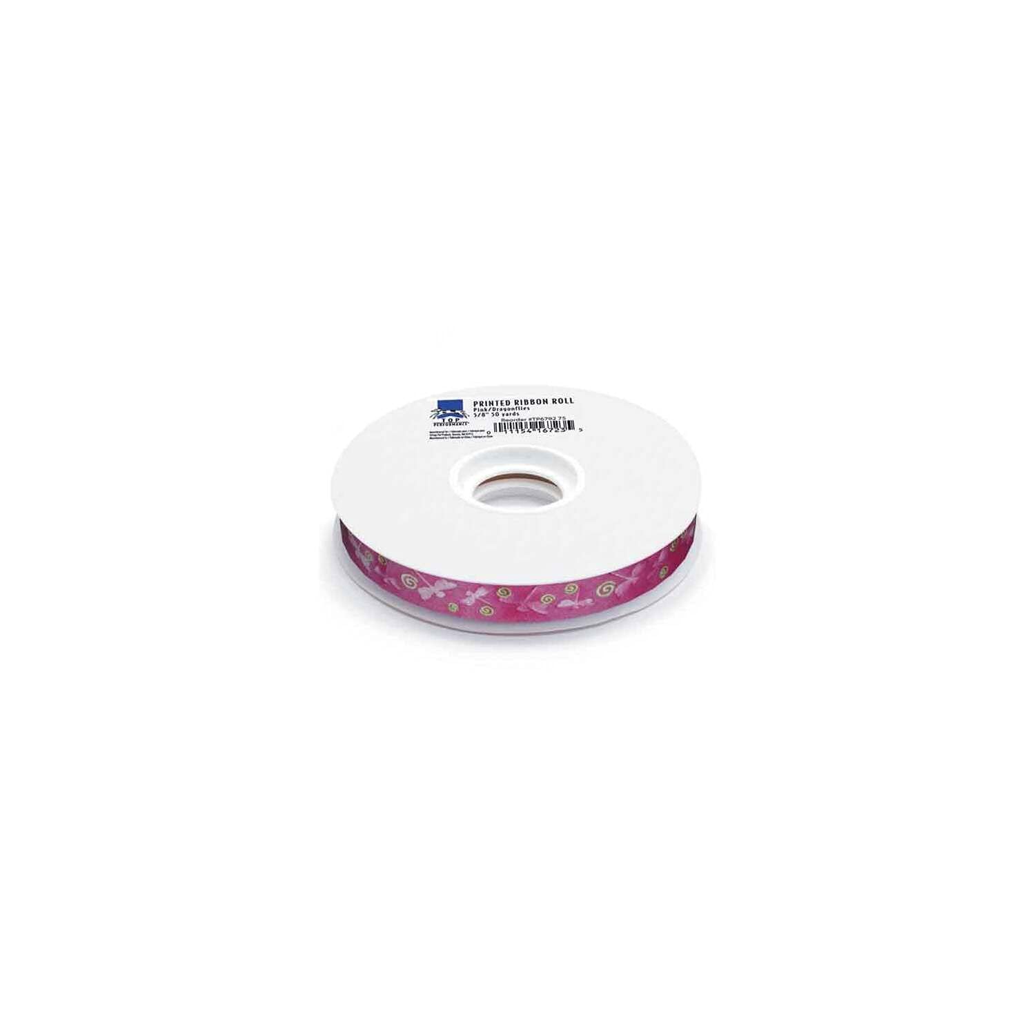 Top Performance Dragonflies Printed Dog Grooming Ribbon, 50 Yd, Pink