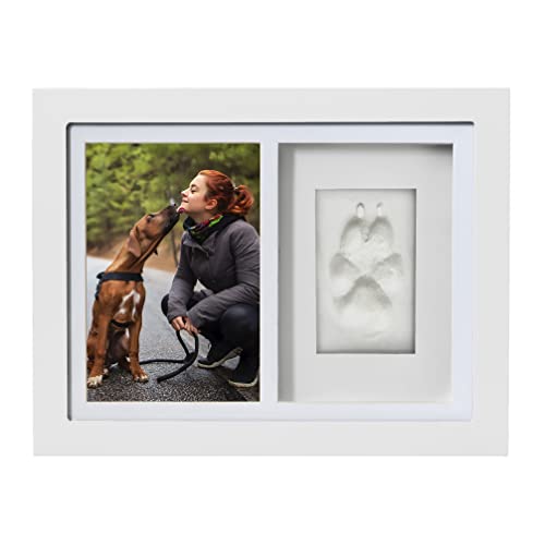 Better World Pets Paw Print + Photo Keepsake Frame Holds 4 X 6 Inch Picture  Memorial Clay Imprint Kit  For Dogs And Cats  Perfect For Pet Lovers  Wall Mount, White
