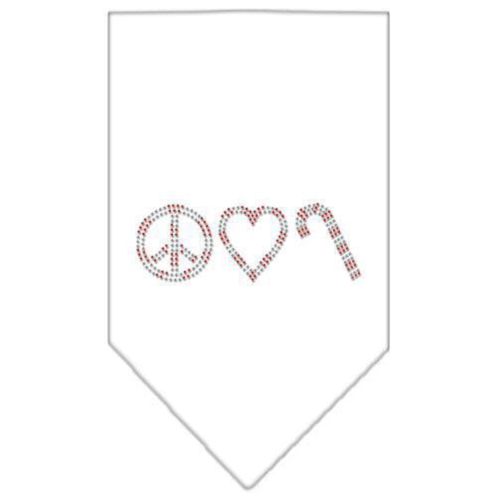 Mirage Pet Products Peace Love Candy Cane Rhinestone Bandana, Small, White