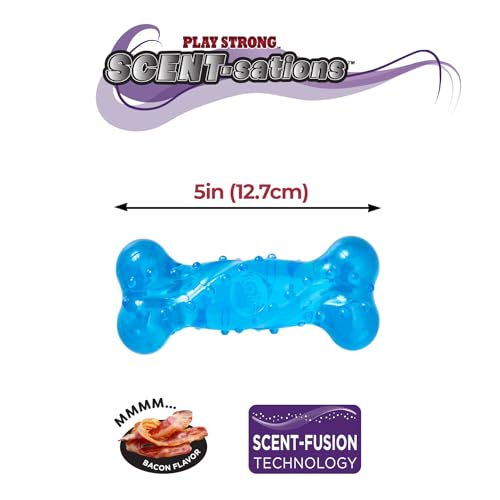 Spot Play Strong Scent-Sations Bone - Scent-Infused, Strong, Durable Tpr Rubber, Heavy Duty Dog Toys For Aggressive Chewers Up To 45Lbs, Perfect For Small & Medium Breeds, 5In, Bacon Flavored
