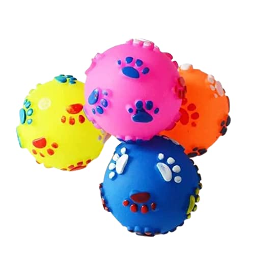 Kspups Plastic Squeaky Vinyl Dog Toy Ball With Colorful Paw Pattern Small (Multicolor)  Pack Of 2