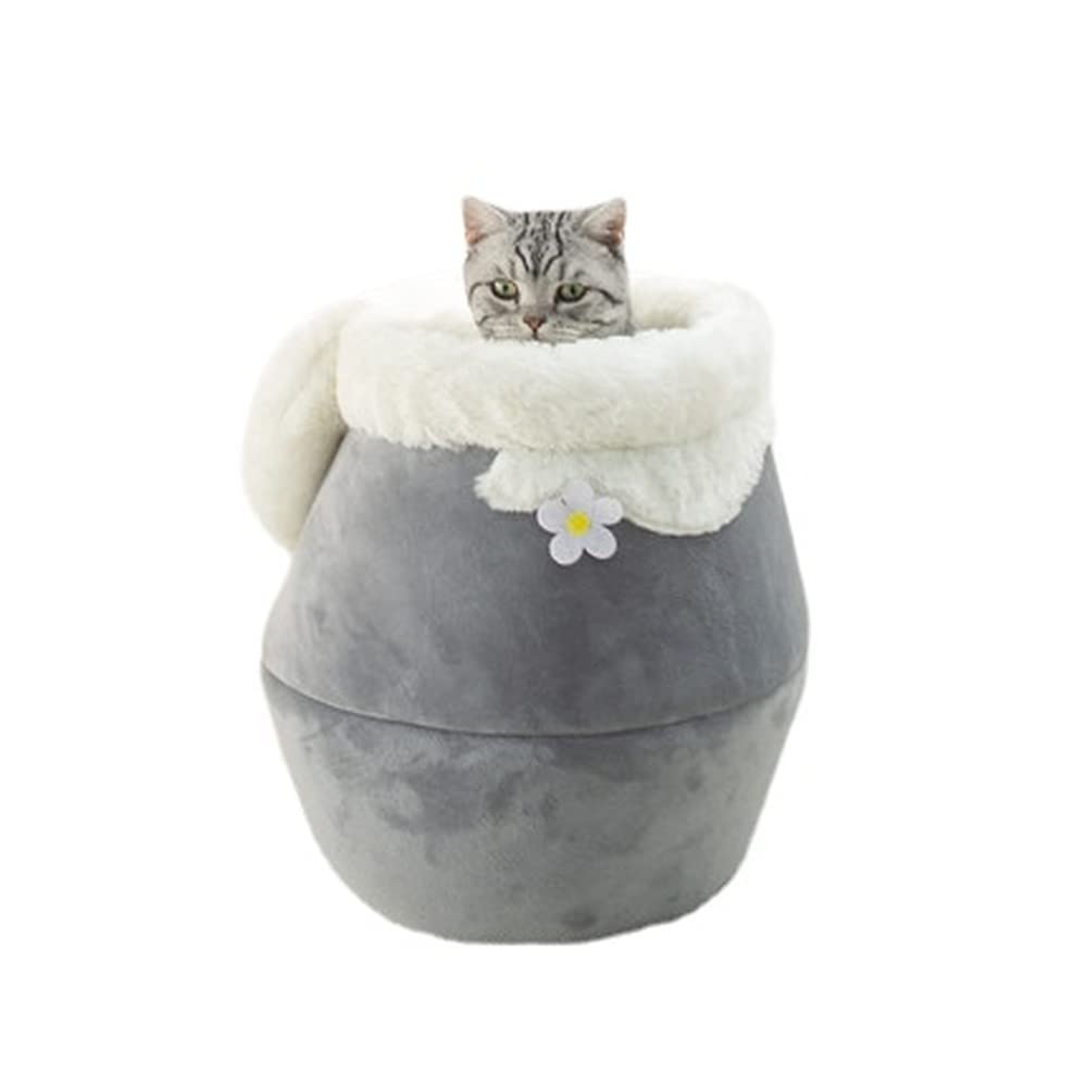 Ssdh Cat Nest Winter Thick Foldable Closed Honeypot Shape Cat House Gives Pet Cats And Dogs A Warm Home (S,Gray)