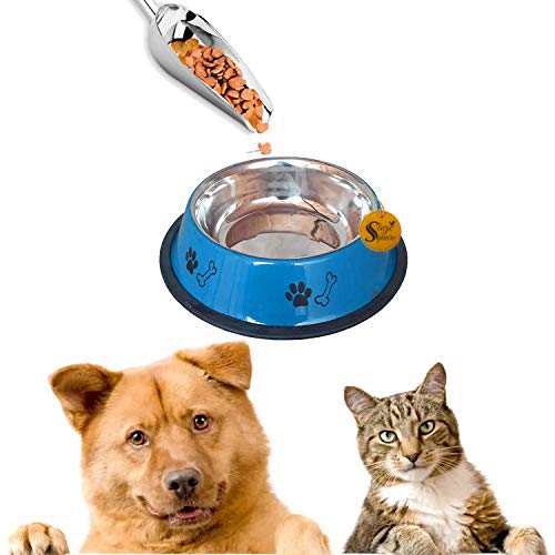 Sage Square Heavy Quality, Round Shape, Anti Skid, Stainless Steel Food/Drink Bowl For Dog/Cat/Other Pets (Medium Size) (Blue)