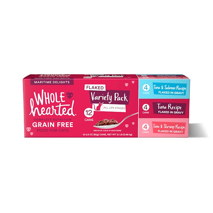 WholeHearted Grain Free Maritime Delights Flaked Wet Cat Food Variety Pack for All Life Stages 2.8 oz.