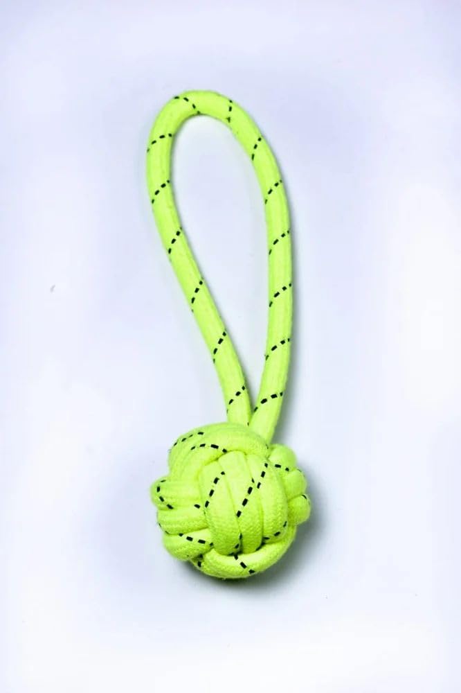 Aqualyf Pets Dog Rope Toy Ball With Handle, Interactive Fetch Ball For Training And Play, Assorted Colours. Pack Of 1