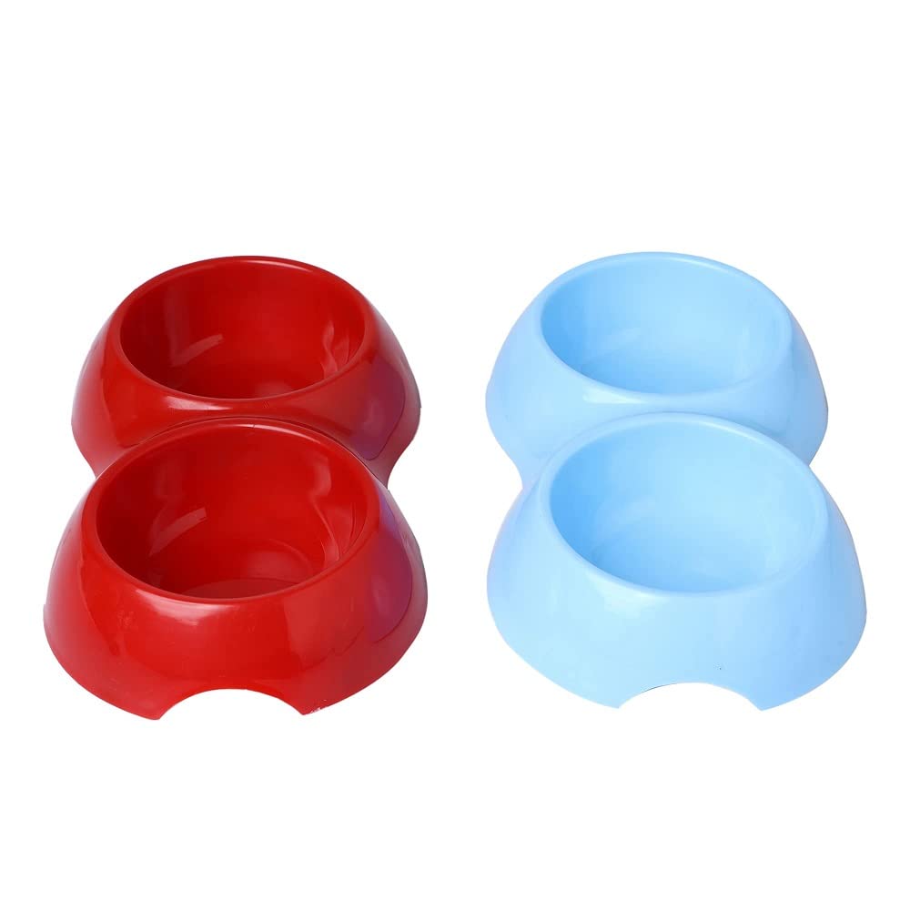 Home Bargains 2In1 Bowl For Dogs And Cats | NonSlip, NonToxic Pet Feeding Plastic Double Bowl For Food & Water Feeder, Red A