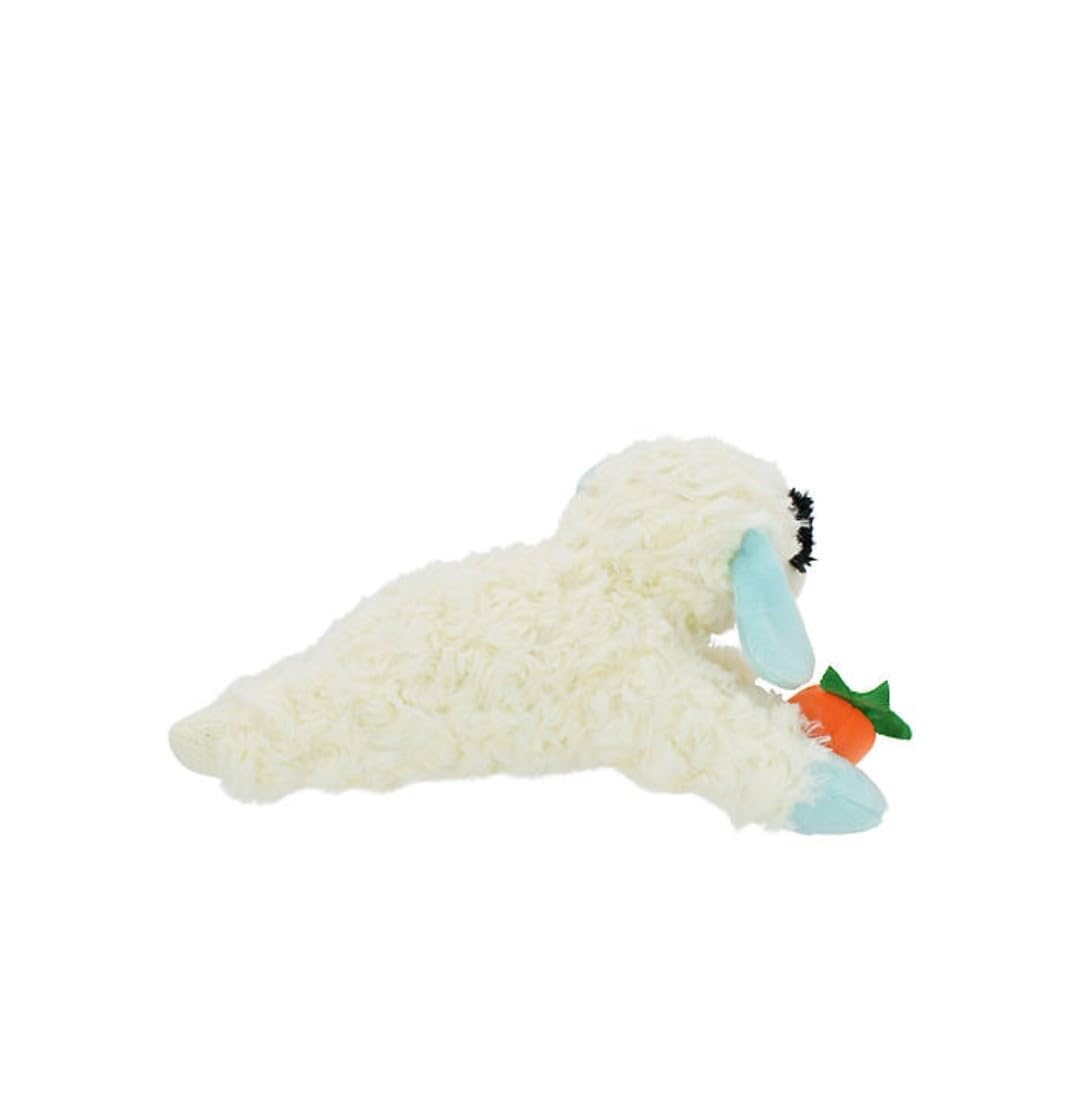 Multipet Spring Easter Lamb Chop with Light Blue Ears Holding Carrot Plush Squeaker Dog Toy - 11''