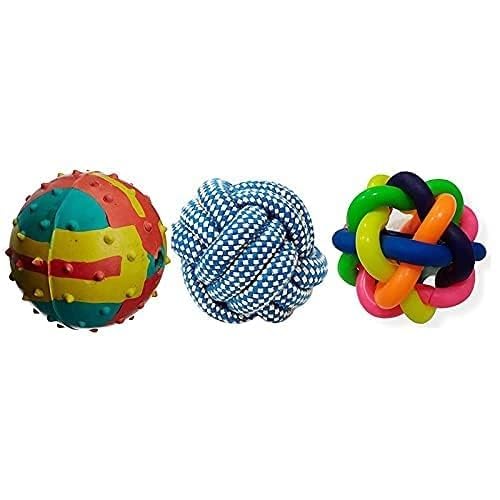 D&C Paws Durable Non Toxic Combo Pack Rope Ball, Rainbow Ball And Hard Spiked Ball Toy Set Ideal For Playing And Chewing Dogs & 