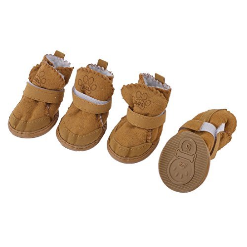 Urbest Dog Shoes With Hook Loop Closure Booties Pet Dog Chihuahua Shoes Boots, 4Pcs (5#, Brown)