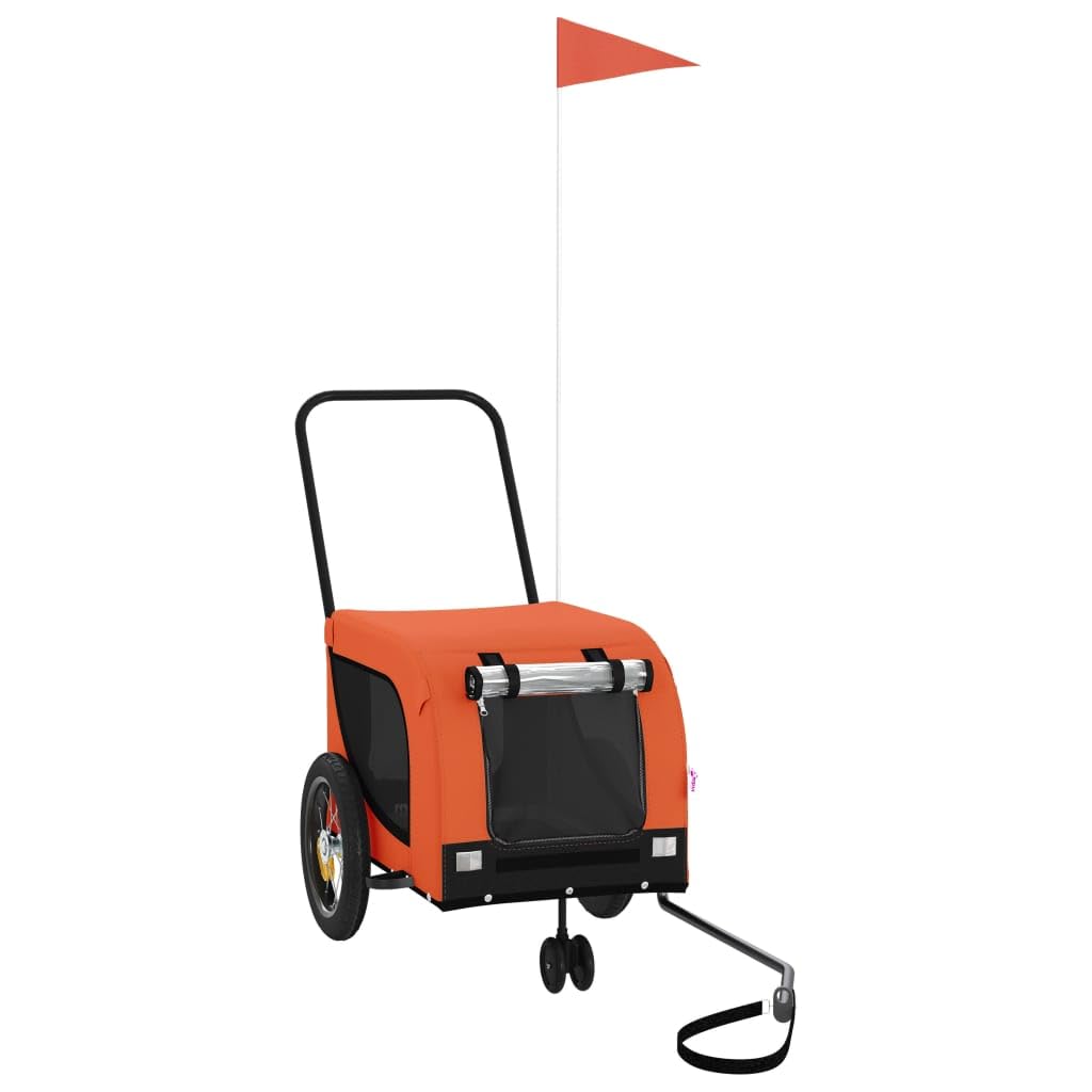 vidaXL Pet Bike Trailer - Orange & Black Oxford Fabric/Iron Frame, 48.8"x20.9"x20.9" - Small Dogs, Cargo/Groceries Transport