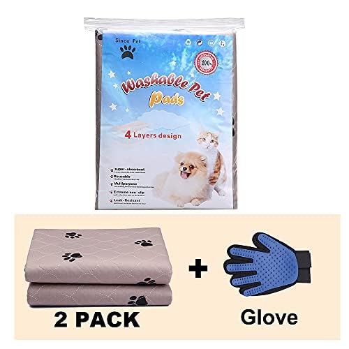 SincoPet Washable Dog Pee Pads, Large 36x36 Inch, Reusable Waterproof Fabric, Brown, Model SCGD2P36X36, Includes Puppy Grooming Gloves