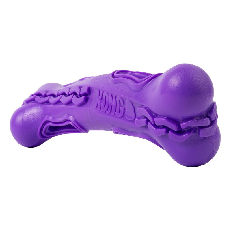 KONG Squeezz Flex Bone - Interactive Dog Toy for Medium Breeds, Purple, Thermoplastic Rubber, Fetch & Chew Holder