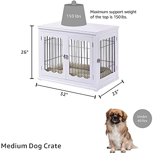 unipaws Furniture Style White Dog Crate for Medium Dogs, Indoor Aesthetic Puppy Kennel, Modern Decorative Wood Wire Pet House Do